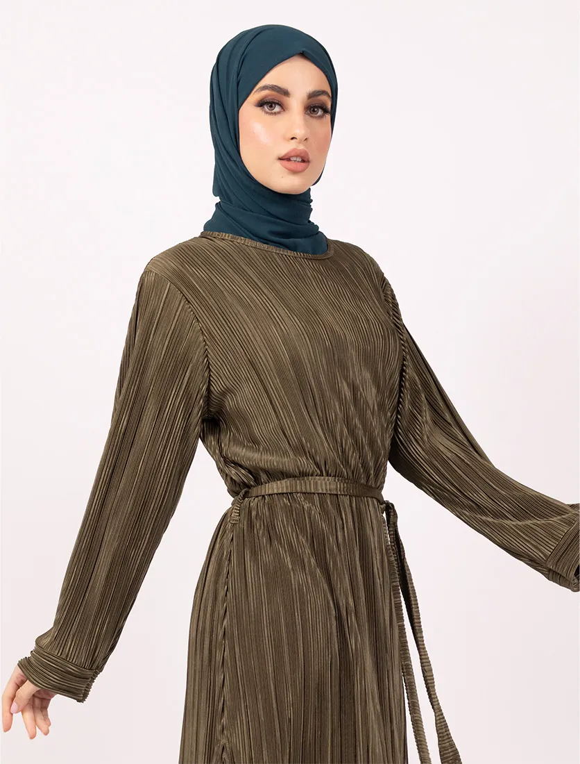 Olive Long Plisse Co Ord